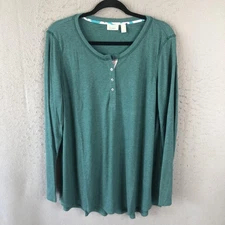 Logo Lounge Pullover Shirt Womens XL Teal Green Long Sleeve Henley Top Stretch