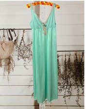 VTG Romantic Full Sweep Nightgown Negligee Empire Waist L Lace Trim Bias Cut EUC