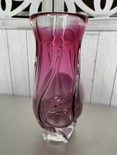 Vintage Archimede Seguso Murano Italian Art Glass Flower Vase Cranberry 11in