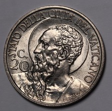 1934 Vatican City 20 Centesimi Coin Pius XI Unc KM#?3