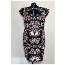 CITY CHIC Women's Size 18 Black Red Floral Retro Neckline Cut-Out Sheath Dress