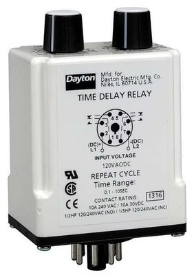 Dayton 24Ep30 Time Delay Relay,12Vdc,10A,Dpdt,9 Sec.