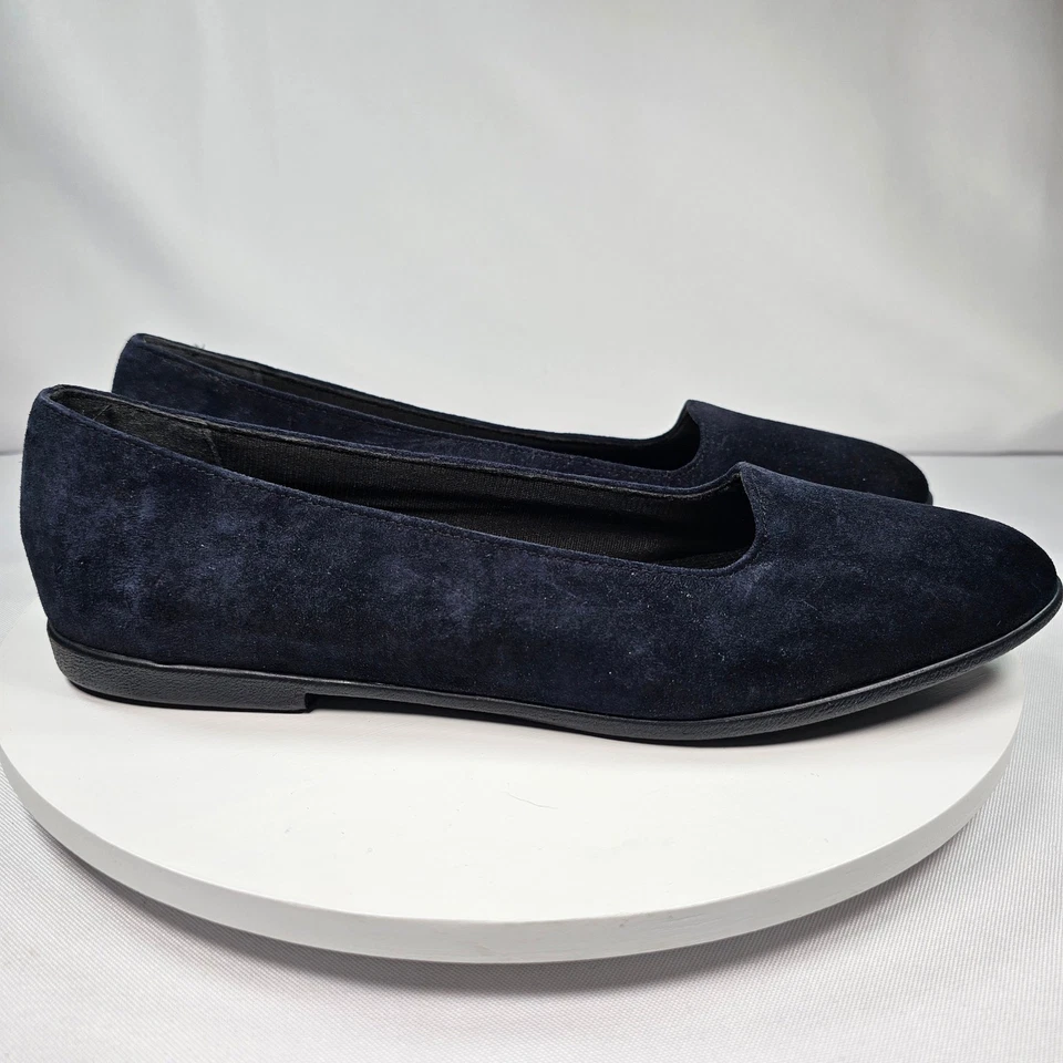 Zapatos planos de ballet Lands End azul marino gamuza cuero cómodos sin cordones nuevos sin caja Foto 2 de 4
