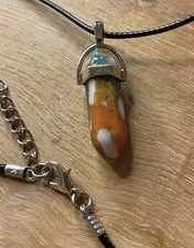 Hexagonal “Earthstone” Silver Gemstone Shakra Necklace (Natural Colours)