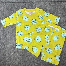 Hanna Andersson Pufferfish Print Short Pajama Set Size 6 Yellow Blue Cotton NEW