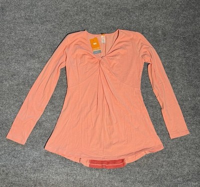 Lucy Women's L Pink Solid Knit V-Neck Twist Front Long Sleeve Tunic Top