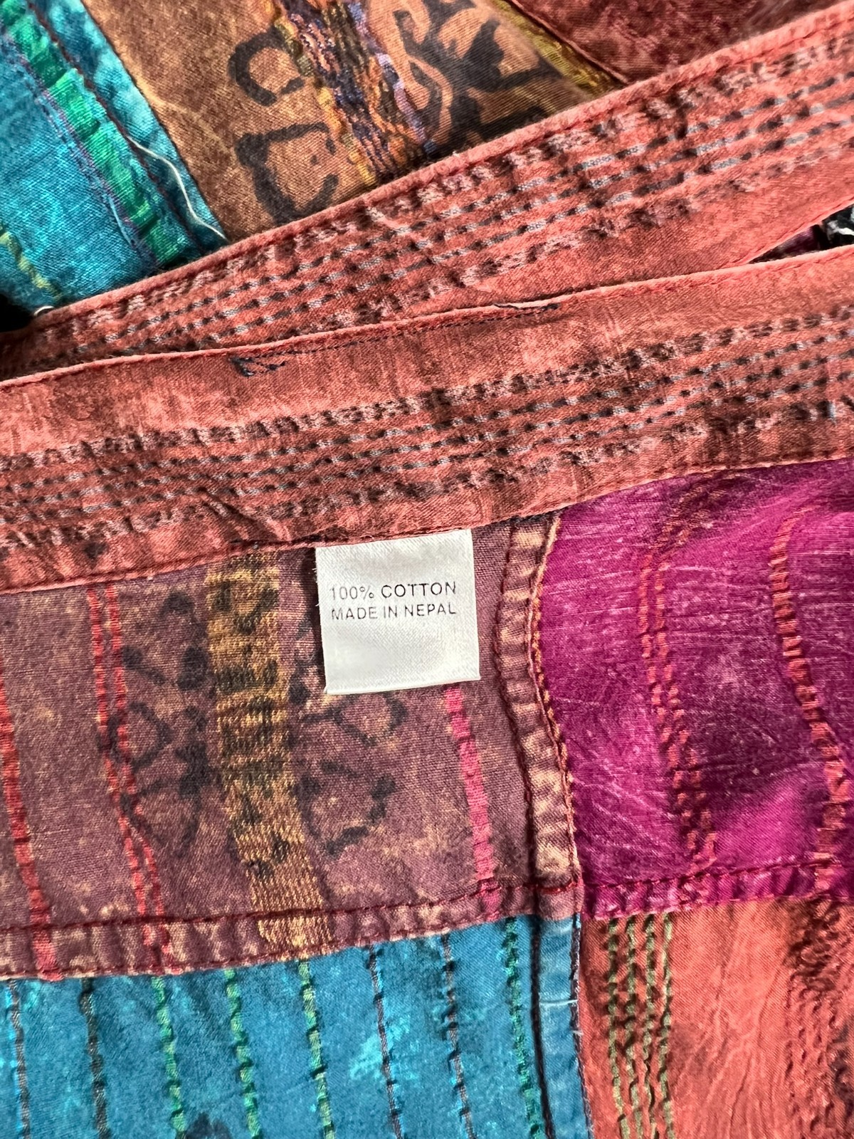 Vintage Patchwork Block Batik Wrap Midi Skirt  OS… - image 3