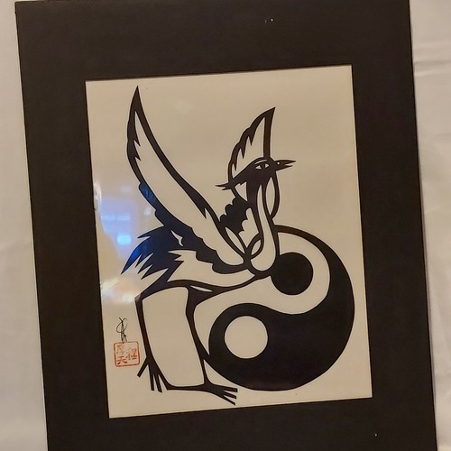 Hou-tien Cheng Meister chinesischer Papierschneider Ying Yang Kran signiert mattiert Vintage - Bild 1 von 11