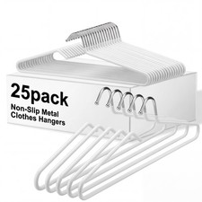 25 Pack Short Neck Non-Slip Metal Clothes Hangers, White Slim Space Saving Ha...