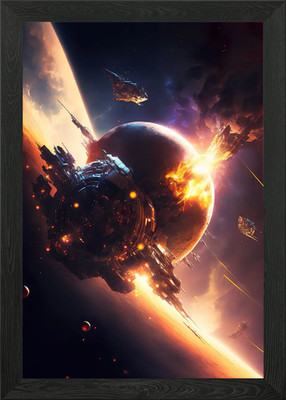 Epische Weltraumschlacht gerahmtes Wandbild Poster Leinwanddruck Bild