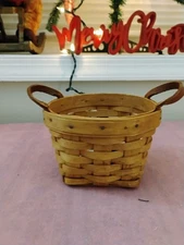 LONGABERGER Handwoven Small Basket with 2 Leather handles 1991
