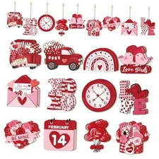 Valentine's Day Decoration for The Home 24 Pieces, Red Wooden Large Red Heart
