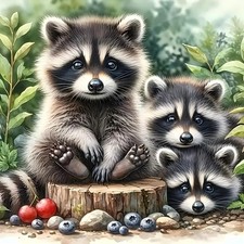 Animals Paint by Numbers Kit for Adults Beginners, Raccoon Family Easy Adult
