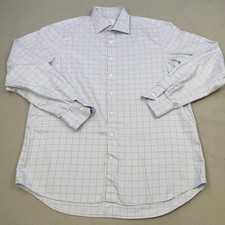Stenstroms Shirt Mens 17 43 Blue Check Fitted Body Cotton Dress Long Sleeve