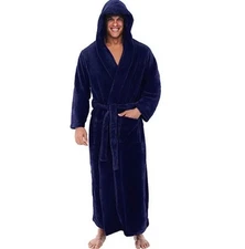 Bathrobe For Men Fleece Hooded Oversized Warm Nightgown NY Threads