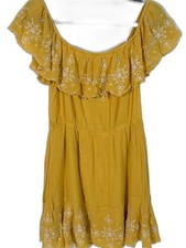 Lulus Yellow Embroidered Off Shoulder Ruffle Dress Medium