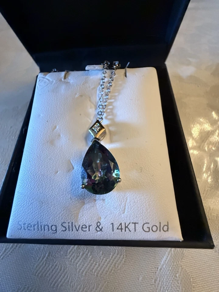 Alwand Vahan ~4 ct Natural Mystic Topaz & Diamond 14K Gold & Sterling Necklace - Image 2 of 4