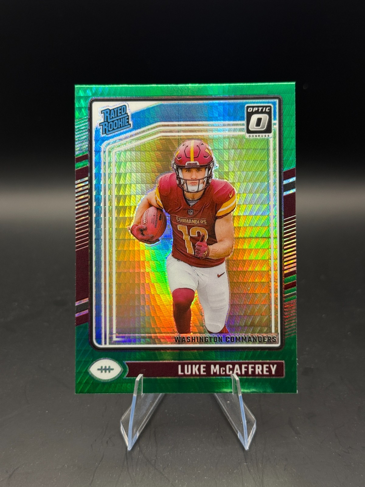 2024 Donruss Optic Rated Rookie Luke McCaffrey #268 Green Hyper Prizm (RC)
