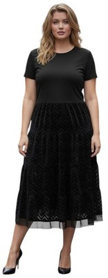 Damen-Rock schwarz Samt Zick-Zack Chevron 4 Ebenen Pull-On Chiffon Rand Saum Borte