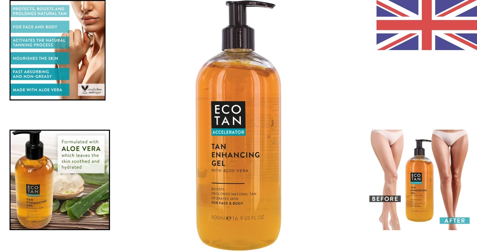 Aloe Vera Tanning Accelerator Gel - 500ml for Deep, Natural Tan and Hydration