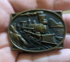 Vintage BTS Solid Brass Steam Engine Train Belt Buckle Small Made in USA