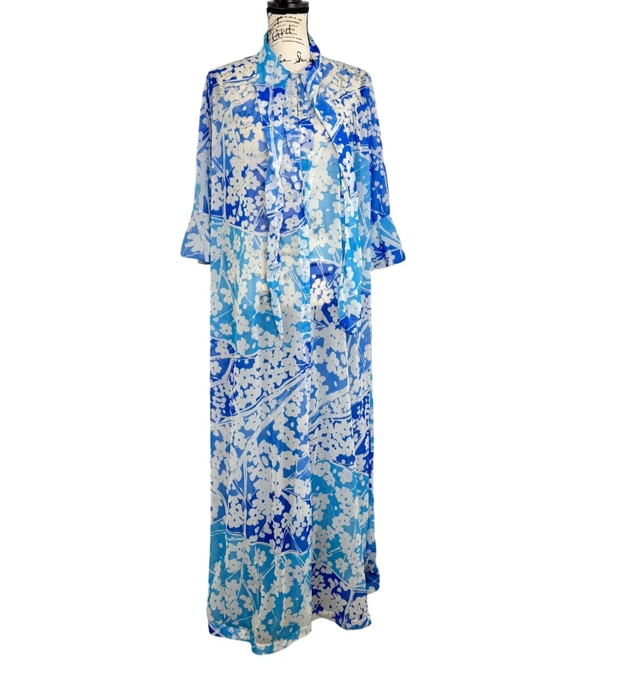 Vera Formfit Rogers Camisón Floral Azul Transparente Elegante Vintage Talla S Foto 2 de 4