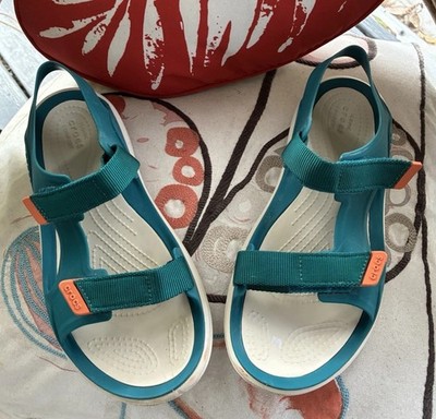 Crocs Sz W9 Swiftwater Expedition sandals in teal w/orange accents Preloved A+
