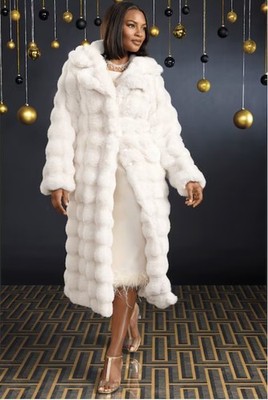 Size XL Ashro Ivory Faux Fur Dressy Long Ruby Dress Winter Over Coat | eBay