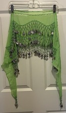 Gold Silver Coin Line Green Belly Dance Skirt Scarf Wrap
