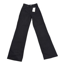 Zara Women Black High Waisted Wide Leg Jeans Raw Hem Size 2 6045/023/800
