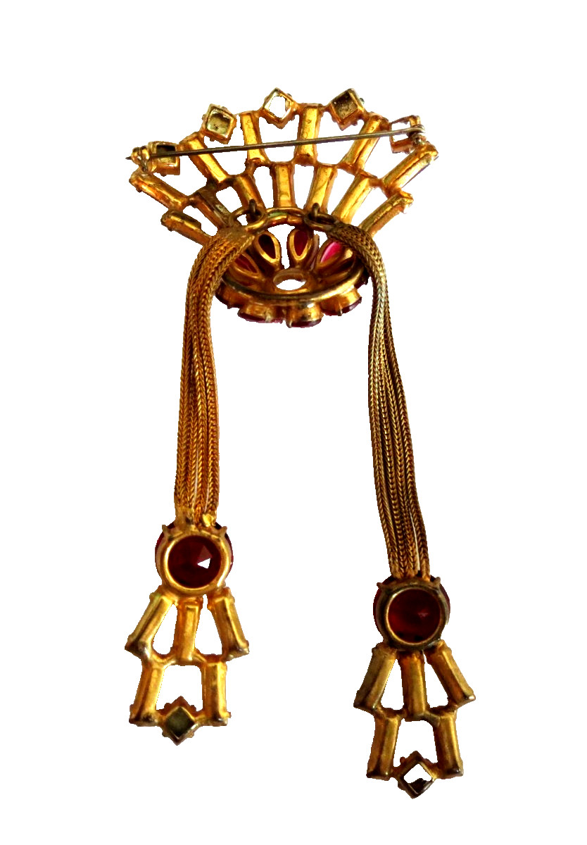 Vtg Adele Simpson Signed Dangle Brooch Red & Clea… - image 11