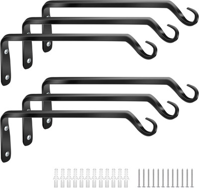 Garden 6-Pack 10'' Plant Hanger Bracket - Forged Wrought Iron Powder-Coated Heavy
