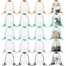 20 Pcs 17 x 13 Inch Clear Drawstring Tote Bags PVC Sporting String Bulk Stadi...