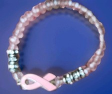 Vintage Breast Cancer Awareness Bracelet with Pink Ribbon