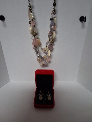 Lia Sophia Chunky Necklace & Earrings Set pink, lavender and copper