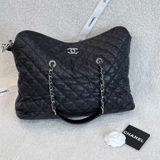 AUTH Chanel Hobo Black Caviar Leather Silver Hardware Chain Shoulder Bag
