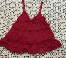 Victoria's Secret Red Ruffled Babydoll Cami Lingerie Bow Sz Medium