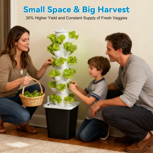 Pump Hydroponic Growing System Tower with Grow Lights 6 Tiers 30 Pods Vertical - 第 9/11 張圖片