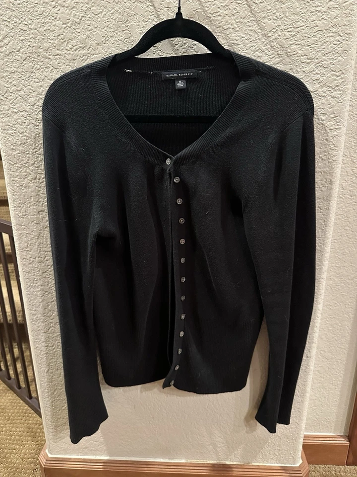 Cárdigan negro Banana Republic mezcla de algodón cachemir para mujer talla mediana Foto 2 de 4