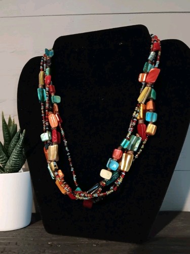 Multi-colored  Multi-strand Seed Bead and Shell Necklace 