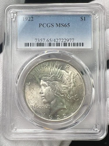 1922-P $1 Peace Dollar 90% Silver PCGS MS65 US Coin