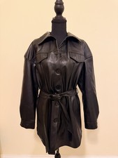 NWOT Gudasuo s Black Faux Leather Belted Coat...