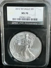 2012 W BURNISHED AMERICAN SILVER EAGLE NGC MS70 BLACK CORE HOLDER
