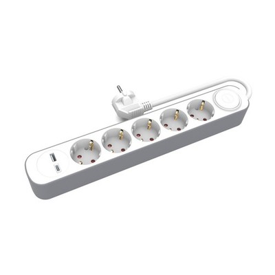 Steckdosenleiste 5x Schuko-Steckdosen 1,5m USB-A USB-C mit Schalter Plastrol