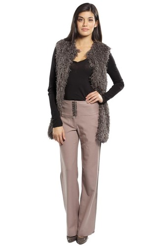 Pantalón Mackage Cintura Alta Taupe Pantalón Cintura Ancha Gancho Imitación NUEVO Diseñador - Imagen 4 de 5