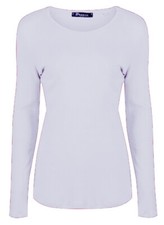 Womens Ladies Long Sleeve Stretch Plain Round Scoop Neck T Shirt Top assorted 