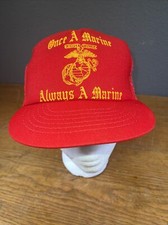 USMC Once A Marine Always A Marine Vintage Snapback Trucker Hat Red Mesh Rope