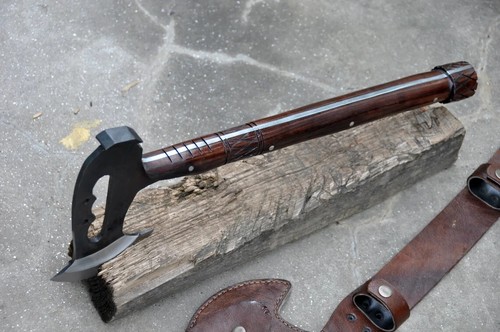 Hand Forged Viking Tomahawk Axe Full Tang Leather Sheath For Hunting & Camping - Picture 2 of 8