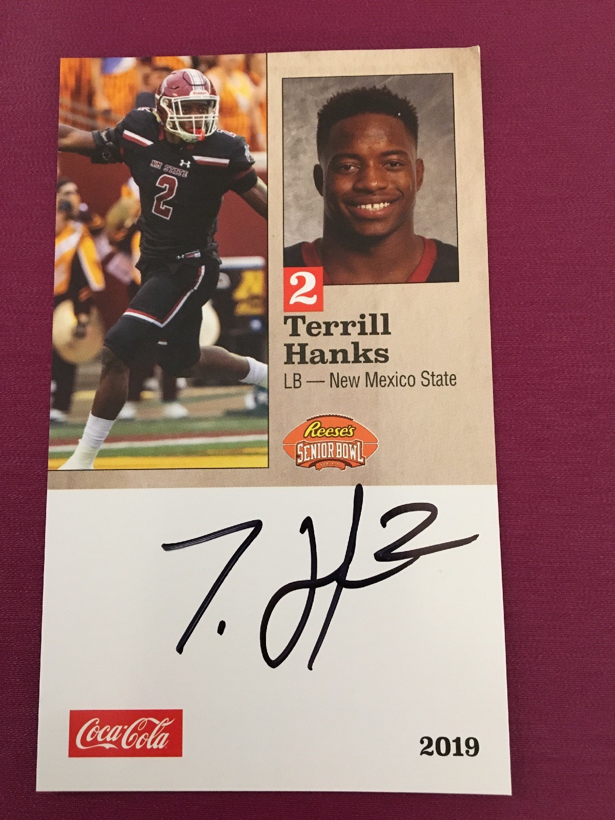 Terrill Hanks signed autographed 2019 senior bowl card 1/26/19 New Mexico State