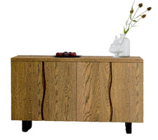 Canterbury Oak Large Sideboard – 4 Door Modern Oak Cabinet with Black Metal Legs